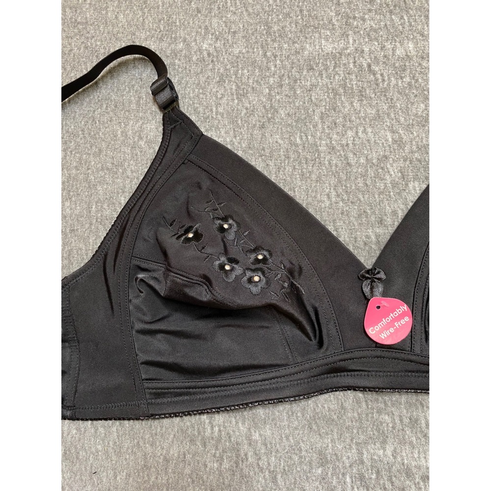 Vtg Body Form Fine Lingerie Black Wire-Free Embroidered Bra 42D Style 6237B NWT